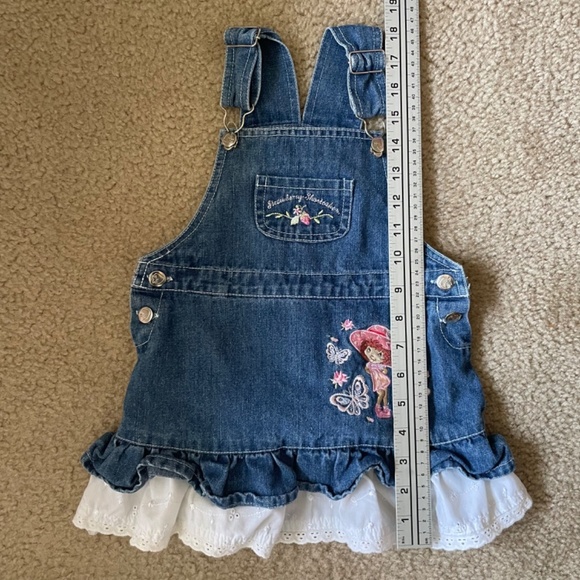 Vintage Strawberry Shortcake Dress 24M Denim Overall Rare Girls Sweet Berry Wear - Picture 10 of 11